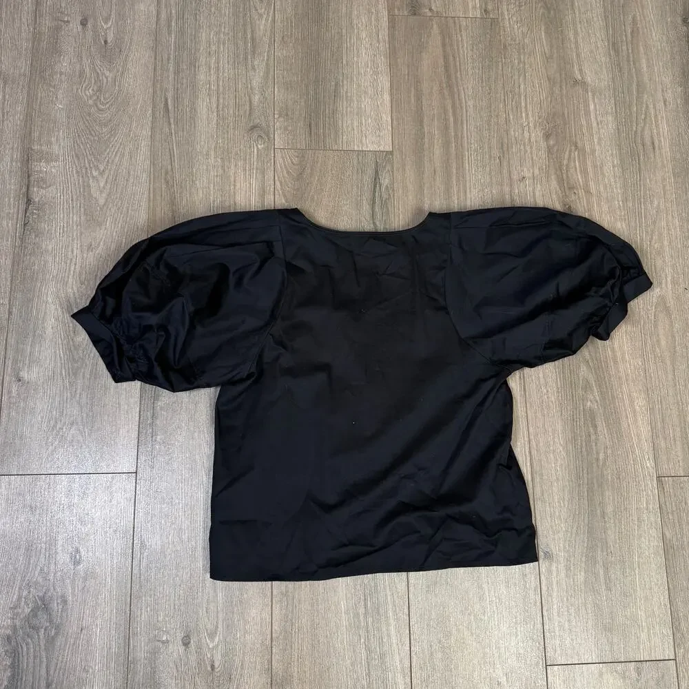 Madewell Relaxed Scoop Neck Puff Short-Sleeve Top WMNS S Black Cotton Pullover